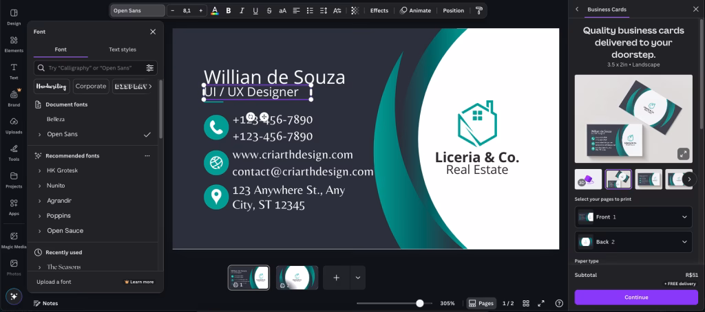 How to Create a Simple Business Card 3 Adjust Colors and Fonts Canva